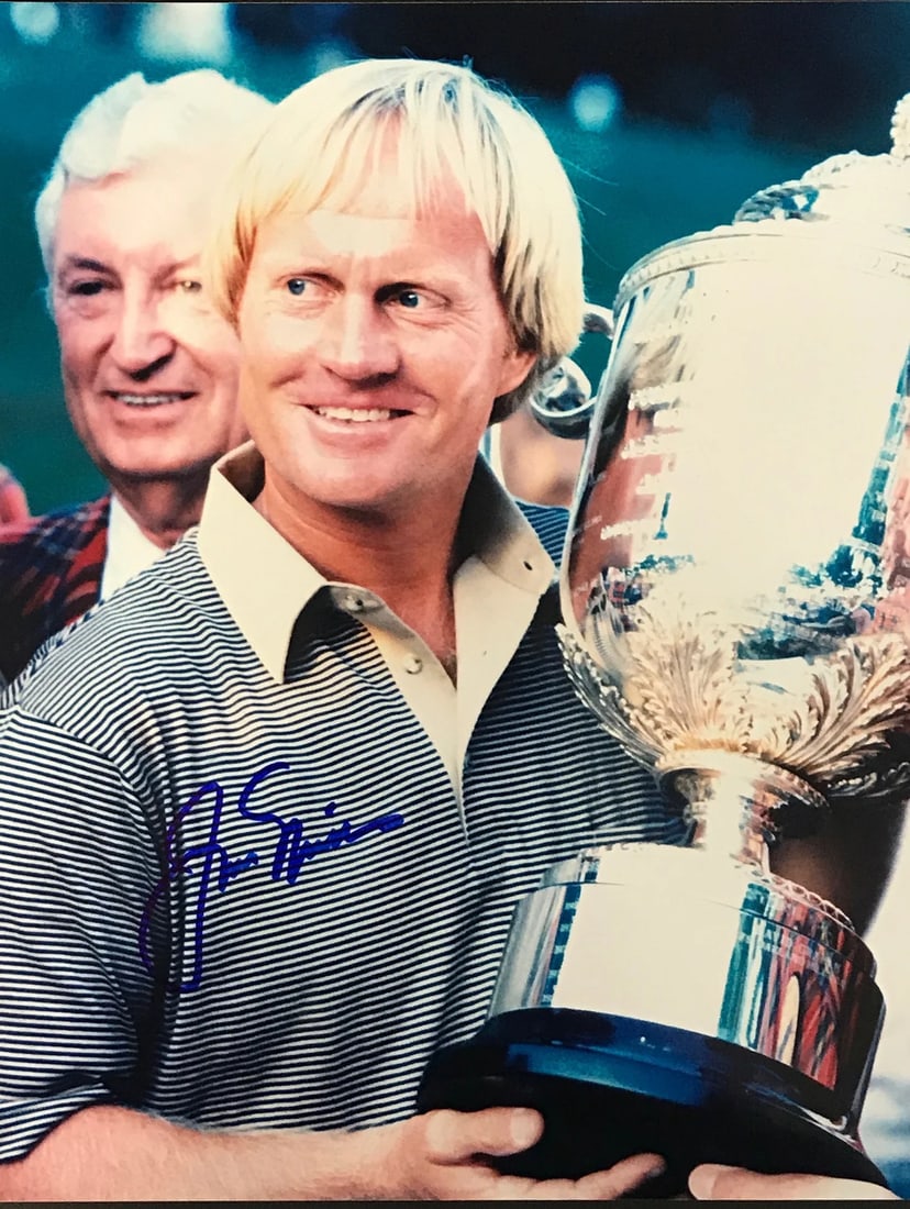 Photo Jack Nicklaus Autographed Golf 8x10: Photo Jack Nicklaus Autographed Golf 8x10 Own a piece of golf history with this authentic 8x10 photo signed by the legendary Jack Nicklaus in black sharpie. This rare and unique item is a must-have fo