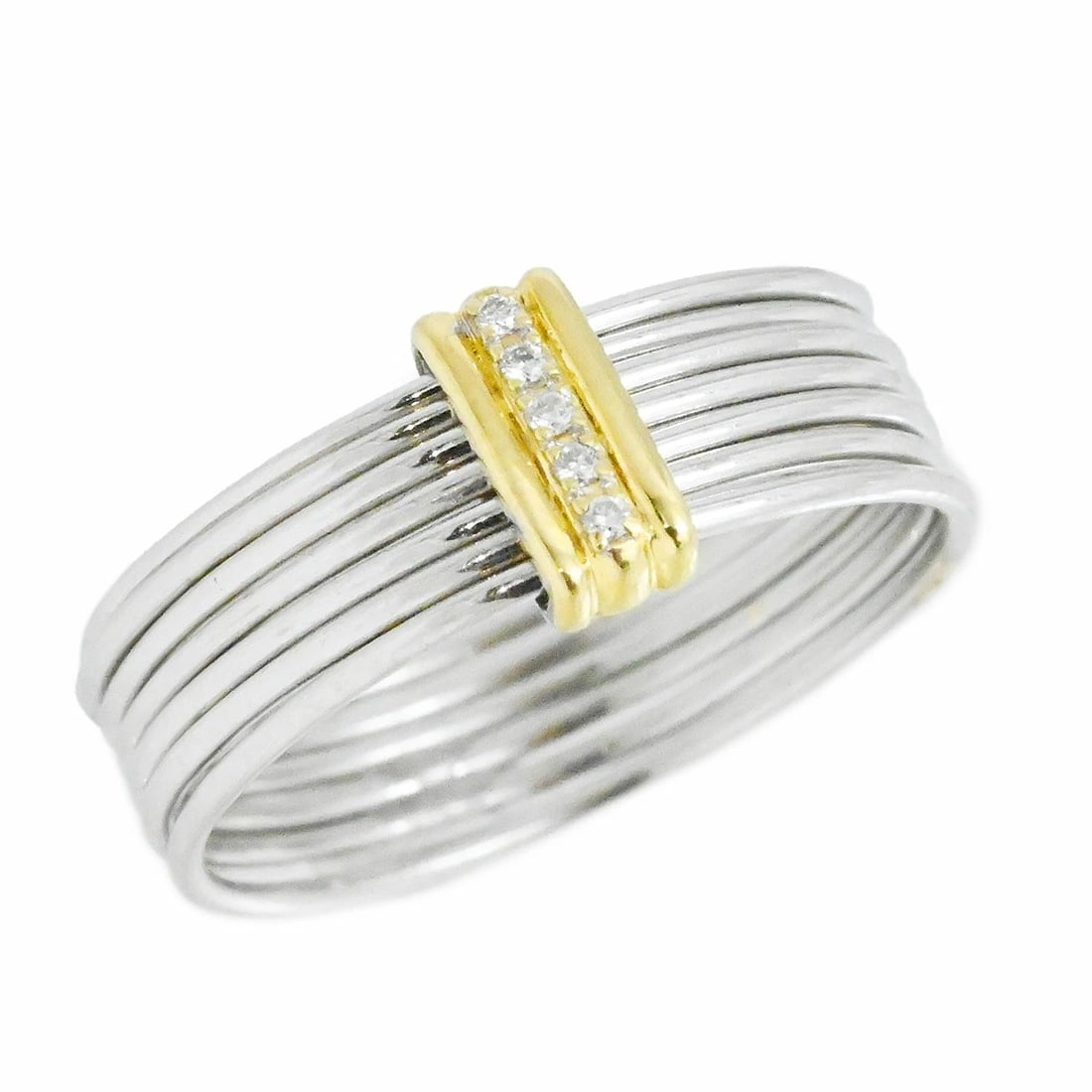 Mauboussin Seven Band Diamond 18k White & Yellow Gold Wide Stack Ring (EU52): Mauboussin Seven Band Diamond 18k White & Yellow Gold Wide Stack Ring (EU52) Elevate your special occasion with the stunning Mauboussin Seven Band Diamond ring, showcasing 18k white and yellow gold cr