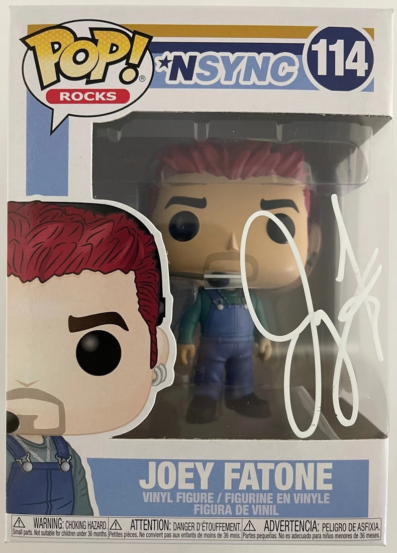 (JSA) Joey Fatone Autographed *NSYNC Funko Pop: (JSA) Joey Fatone Autographed *NSYNC Funko Pop Get ready to relive the *NSYNC era with this officially authenticated Joey Fatone Autographed Funko Pop! This rare collectible is signed in white paint p
