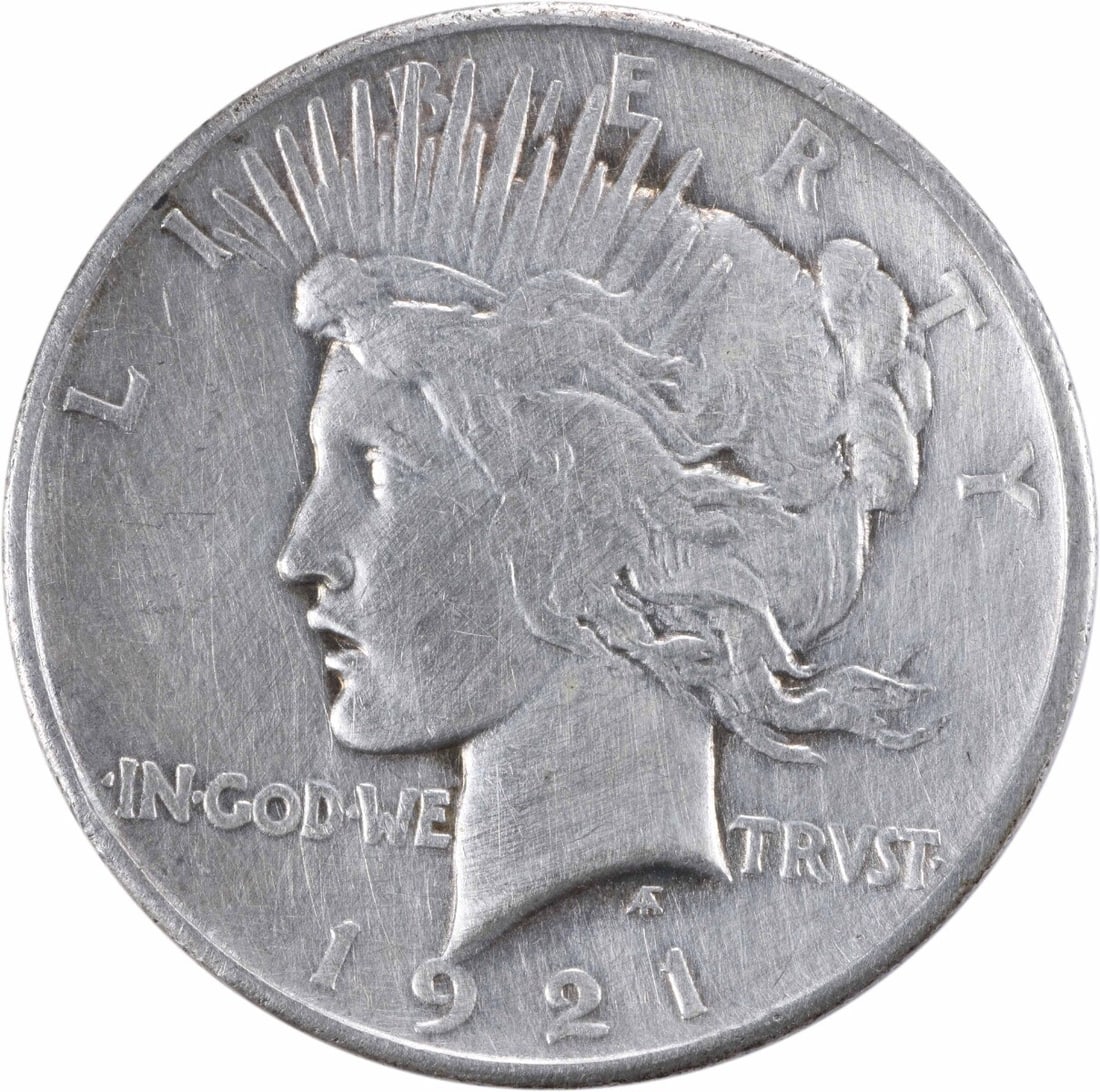 Uncertified 1921 Peace Silver Dollar VF: Uncertified 1921 Peace Silver Dollar VF A rare and historic 1921 Peace Silver Dollar, certified as circulated, boasts an impressive mintage of over 1 million coins. With its striking design by Anthony