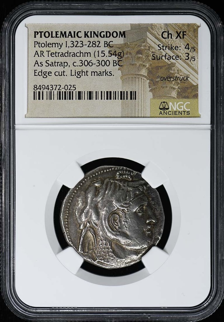 323-282 BC PTOLEMAIC KINGDOM AR Tetradrachm (15.54g) NGC Ch XF 4/ 3 - Ptolemy I: 323-282 BC PTOLEMAIC KINGDOM AR Tetradrachm (15.54g) NGC Ch XF 4/ 3 - Ptolemy I Experience the majesty of ancient Egypt with this stunning 323-282 BC Ptolemaic Kingdom AR Tetradrachm, certified by NGC