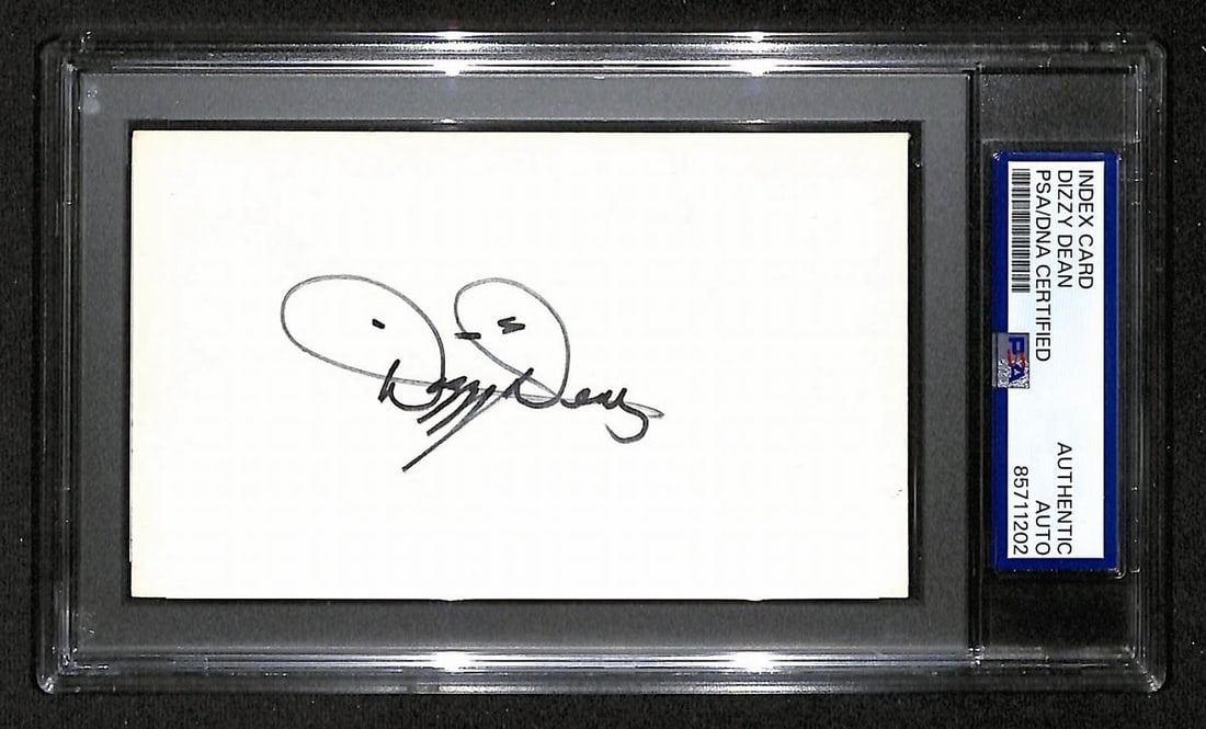 Dizzy Dean HOF Signed 3x5 Index Card (PSA/ DNA) Cardinals #BA204613: Dizzy Dean HOF Signed 3x5 Index Card (PSA/ DNA) Cardinals #BA204613 Get ready to step up your baseball memorabilia collection with the Dizzy Dean HOF Signed 3x5 Index Card, authenticated by both PSA a