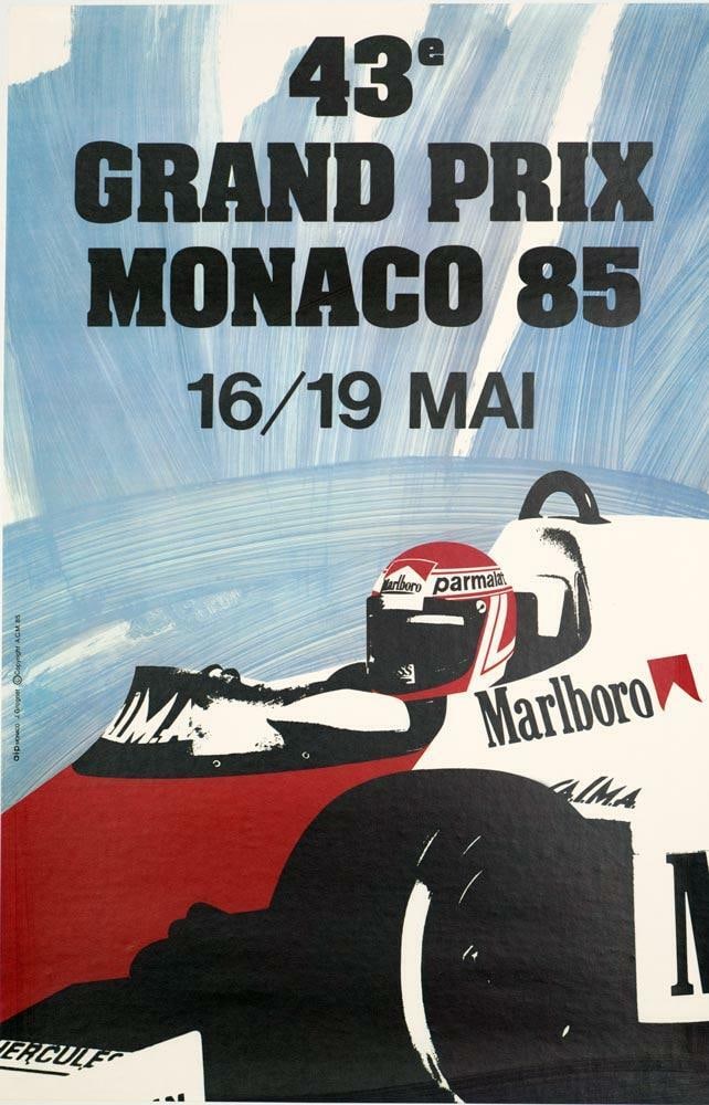 Vintage 1985 French Monaco Grand Prix Poster on Linen: Vintage 1985 French Monaco Grand Prix Poster on Linen Experience the thrill of vintage Monaco Grand Prix racing with this rare 1985 poster, created by renowned artist GROGNET. Printed on high-quality