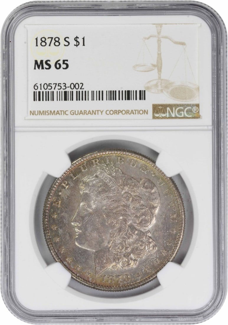 MS65 1878-S Morgan Silver Dollar: MS65 1878-S Morgan Silver Dollar Rarity and beauty come together in this stunning MS65 1878-S Morgan Silver Dollar, one of the most iconic coins in American numismatics. With its striking design by Ge