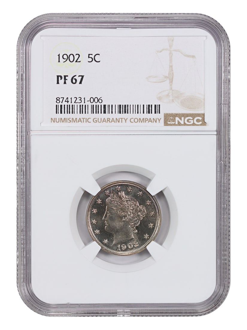 Liberty Nickel (1902) 5C NGC PR67: Liberty Nickel (1902) 5C NGC PR67 Experience the majesty of the Liberty Nickel, minted in 1902 and certified by NGC as PR67 Uncirculated. This stunning coin boasts exceptional detail and luster, with
