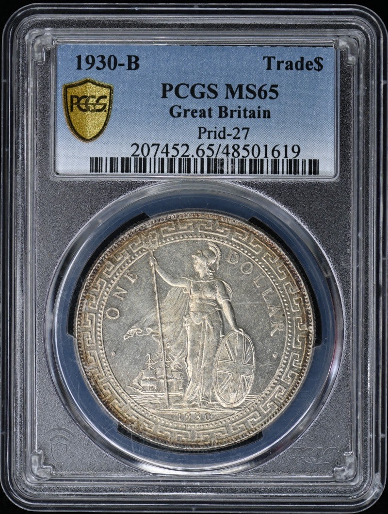 MS65 1930-B Trade$ Great Britain Trade Dollars PCGS: MS65 1930-B Trade$ Great Britain Trade Dollars PCGS Rarity and condition come together in this stunning 1930-B Trade$ Great Britain Trade Dollar, certified MS65 by PCGS. As one of the last circulating