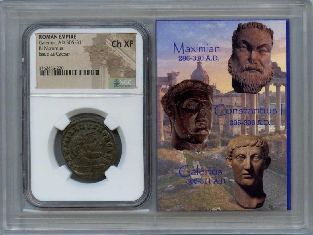 Roman Empire Bi Nummus (AD 305-311), NGC XF45: Roman Empire Bi Nummus (AD 305-311), NGC XF45 Experience the majesty of ancient Rome with this stunning Roman Empire bi nummus, certified by NGC and graded XF45. Dating back to AD 305-311, this rare c