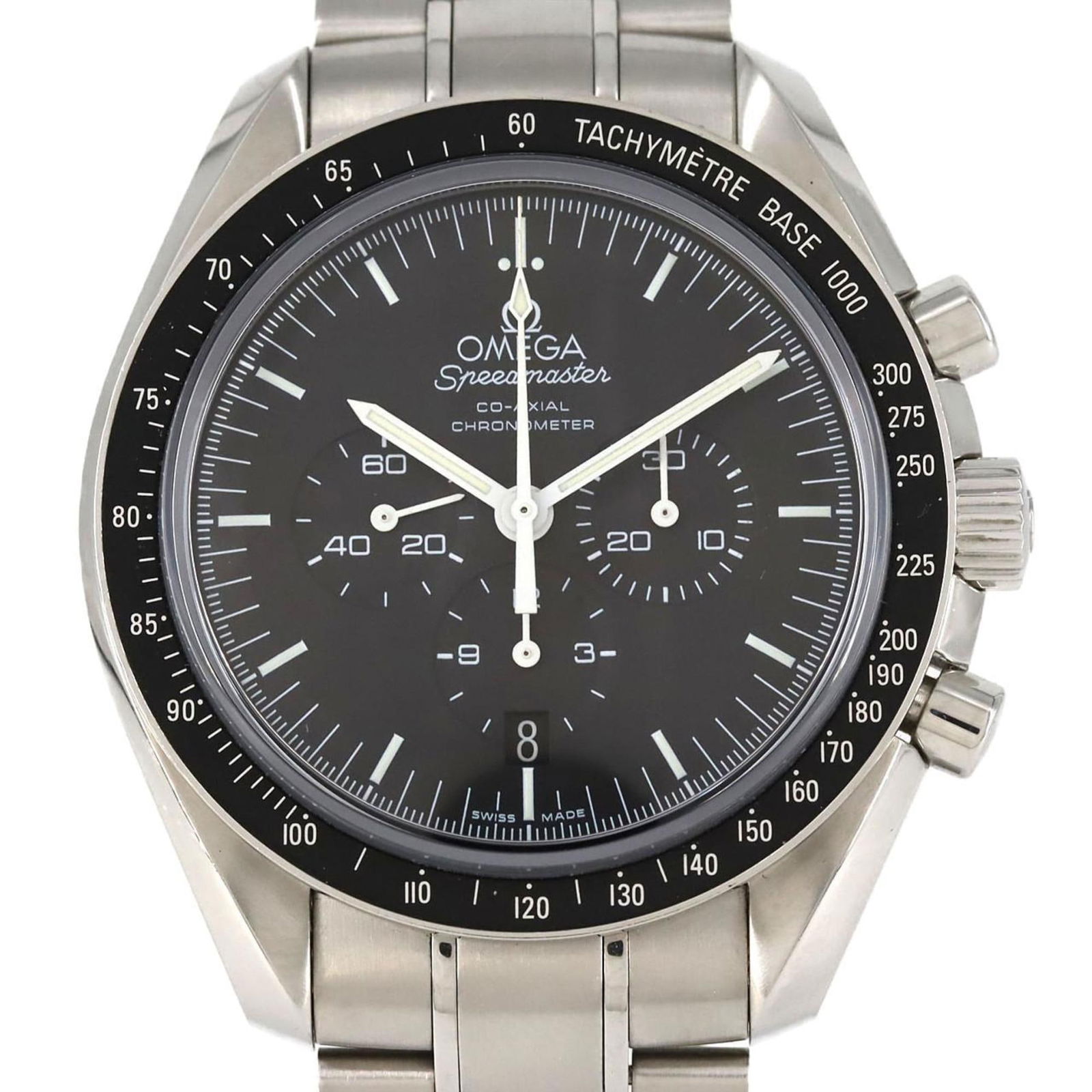 Wristwatch Omega: Wristwatch Omega A sleek and timeless Omega wristwatch, with its 44mm stainless steel case and band, is up for grabs. This classic timepiece boasts a black dial and stainless steel construction, makin