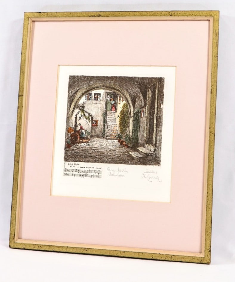 Herta Czernik-Kobanz Gzonning Original Etching with Hand Coloring, Signed: Herta Czernik-Kobanz Gzonning Original Etching with Hand Coloring, Signed Experience the elegance of Herta Czernik-Kobanz Gzonning's original etching, beautifully hand-colored and signed by the artist