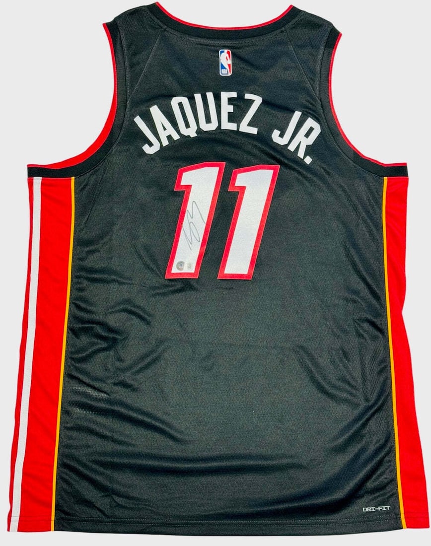 (Beckett) Jaime Jaquez Jr. Autographed Nike Heat Black Swingman Jersey: (Beckett) Jaime Jaquez Jr. Autographed Nike Heat Black Swingman Jersey Get ready to rep your favorite player in style with this autographed Jaime Jaquez Jr. Nike Heat swingman jersey, signed directly