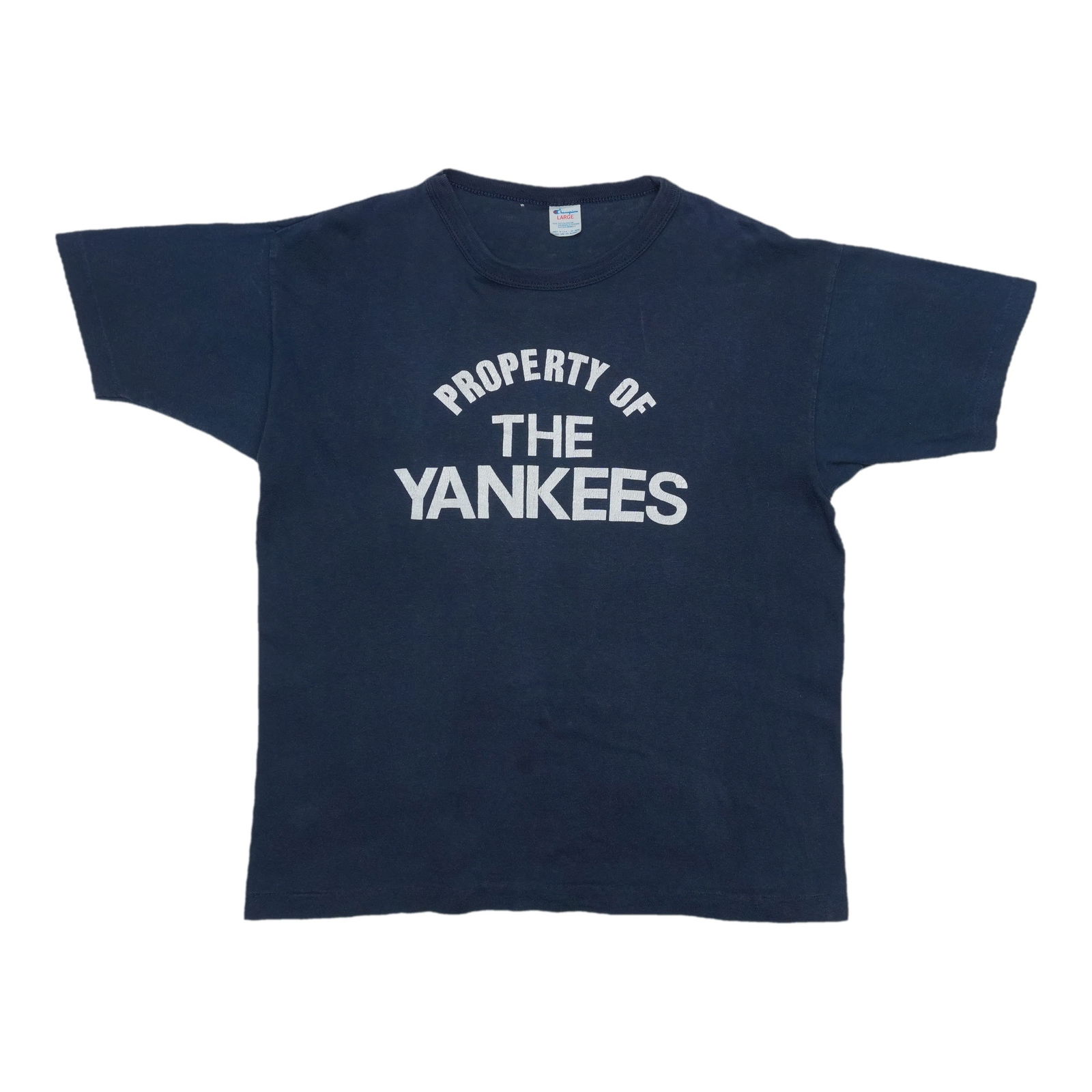 Shirt 1980s Property of The Yankees Champion: Shirt 1980s Property of The Yankees Champion Score the ultimate vintage Yankees swag with this authentic 1980s Property of The Yankees Champion shirt, boasting classic blue hues and a timeless design