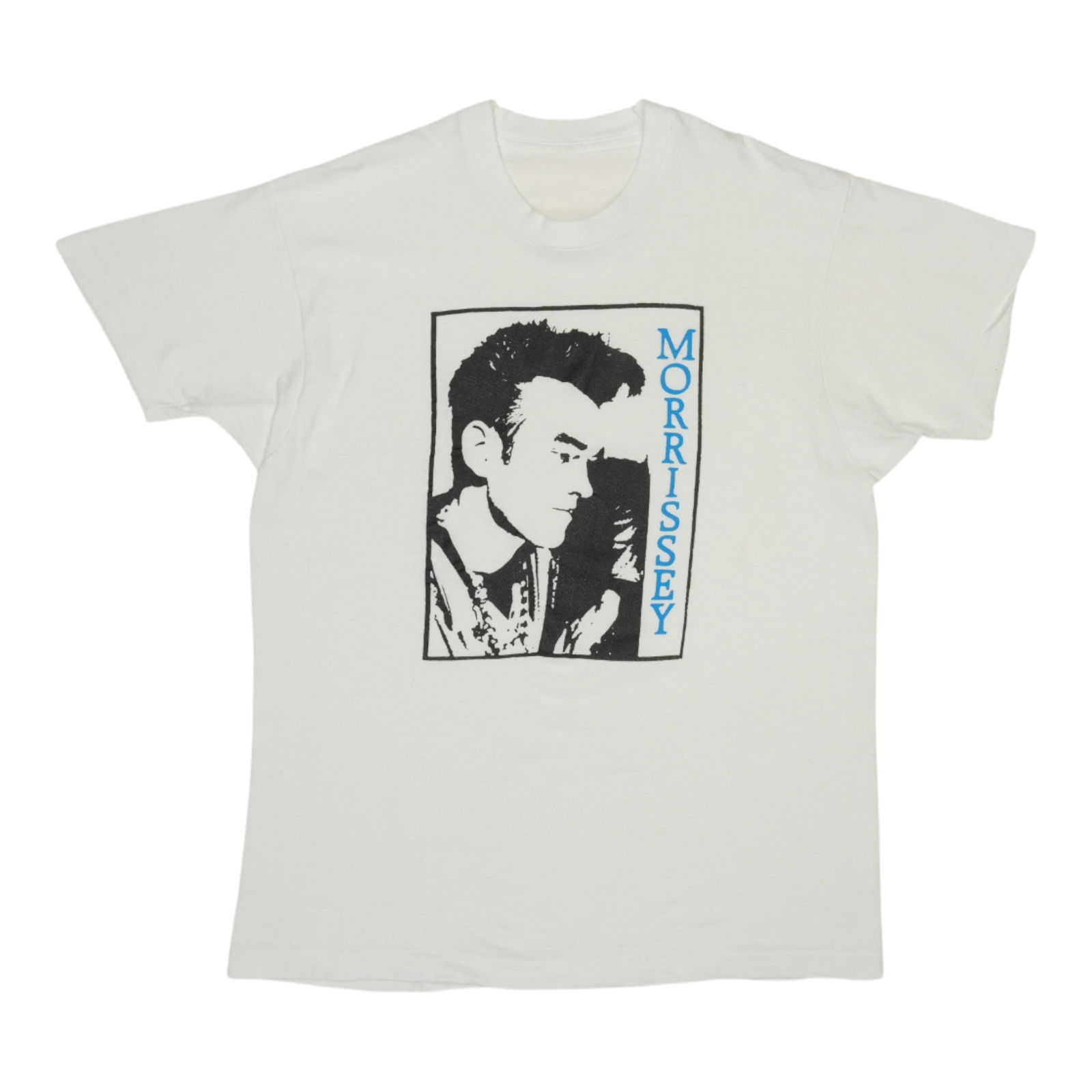 Shirt 1980s Morrisey: Shirt 1980s Morrisey Get ready to rock with this iconic 1980s vintage Morrisey shirt, featuring a crisp white color and classic collar-to-hem design that's perfect for music lovers and fashion enthusi