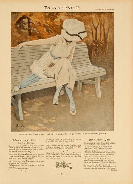 Original Simplicissimus 1913 By Wennerberg Berlorene Liebesmuh On Linen: Original Simplicissimus 1913 By Wennerberg Berlorene Liebesmuh On Linen Experience the elegance of Art Nouveau with this rare 1913 Simplicissimus poster by Wennerberg, featuring delicate linework and