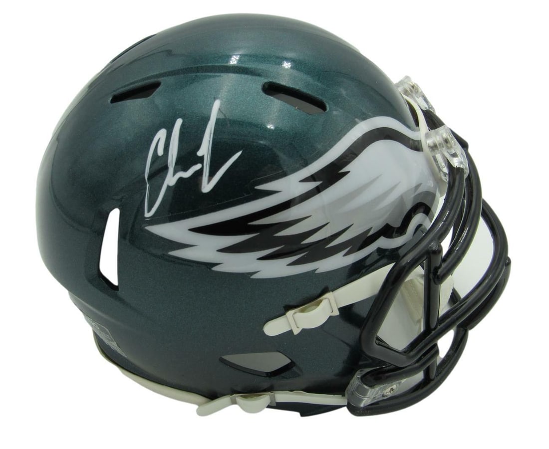 Chris Long Autographed Eagles Speed Mini Helmet (JSA 157564): Chris Long Autographed Eagles Speed Mini Helmet (JSA 157564) Get ready to show off your Eagles pride with the autographed Chris Long Speed Mini Helmet, authenticated by the leading experts at JSA (Jam