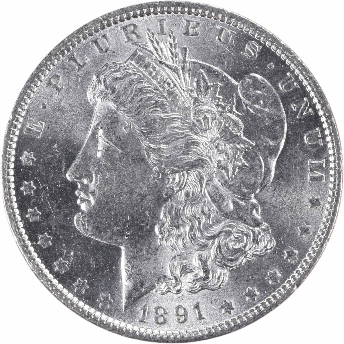 Morgan Silver Dollar (1891) - Choice BU Uncertified: Morgan Silver Dollar (1891) - Choice BU Uncertified Experience the beauty of American history with this 1891 Morgan Silver Dollar, graded Choice BU Uncertified. This stunning coin is made from high-qu