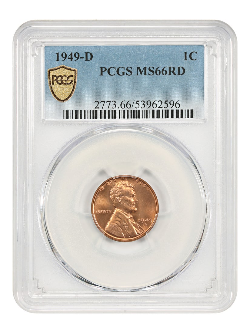 1949-D Wheat Reverse Lincoln Cent MS66RD: 1949-D Wheat Reverse Lincoln Cent MS66RD A rare gem from the early days of American currency, this 1949-D Wheat Reverse Lincoln Cent MS66RD is a stunning example of mint state condition, boasting a hi