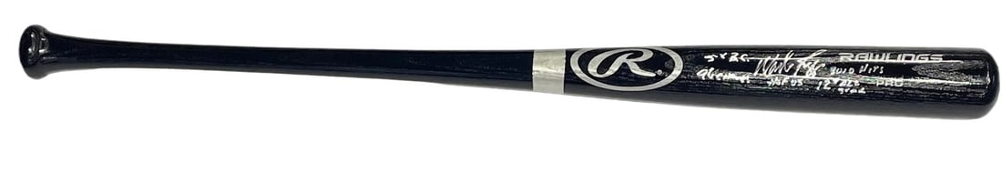 (JSA) Wade Boggs Autographed Multi Inscribed Louisville Slugger Black Bat: (JSA) Wade Boggs Autographed Multi Inscribed Louisville Slugger Black Bat A piece of baseball history, this JSA authenticated Louisville Slugger bat is signed by the legendary Wade Boggs in silver sha