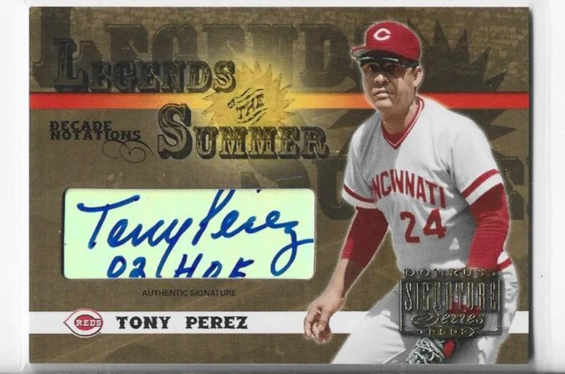Card Tony Perez 2003 Donruss Legends of Summer #LS-39 (06/ 10) Autographed: Card Tony Perez 2003 Donruss Legends of Summer #LS-39 (06/ 10) Autographed Get ready to own a piece of baseball history with this autographed Tony Perez card from the 2003 Donruss Legends of Summer se