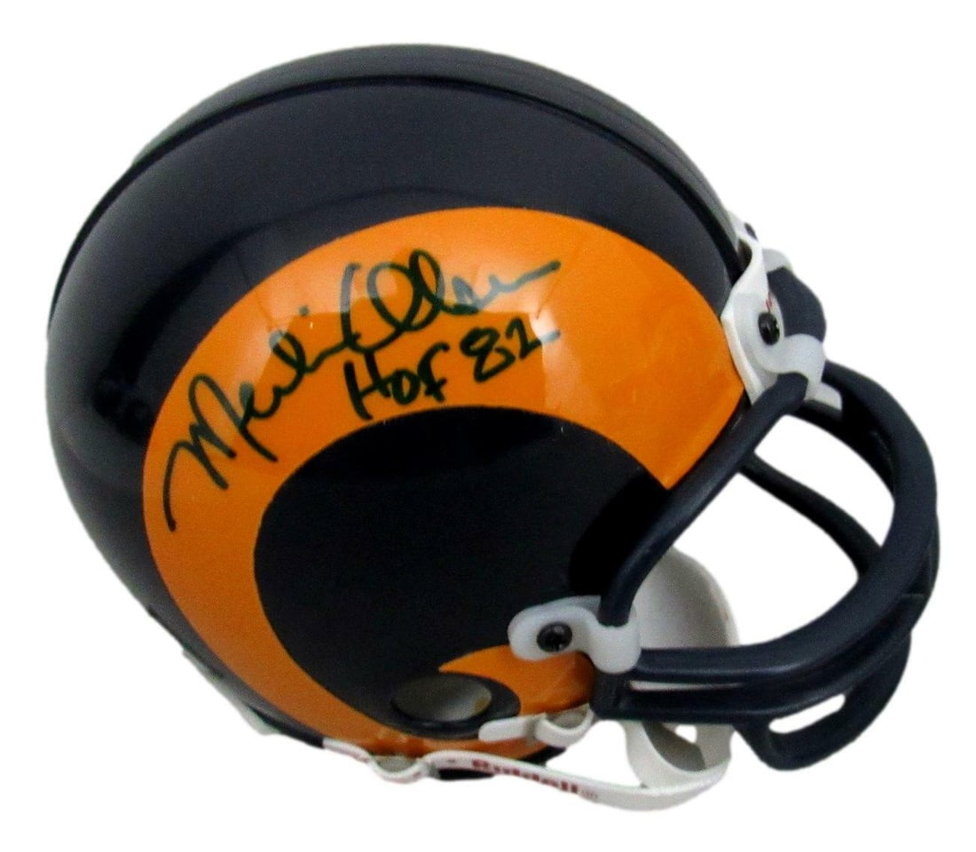 160433 Merlin Olsen HOF Signed/ Inscribed Los Angeles Rams Mini Helmet JSA: 160433 Merlin Olsen HOF Signed/ Inscribed Los Angeles Rams Mini Helmet JSA Own a piece of NFL history with the 160433 Merlin Olsen HOF Signed/Inscribed Los Angeles Rams Mini Helmet, authenticated by J