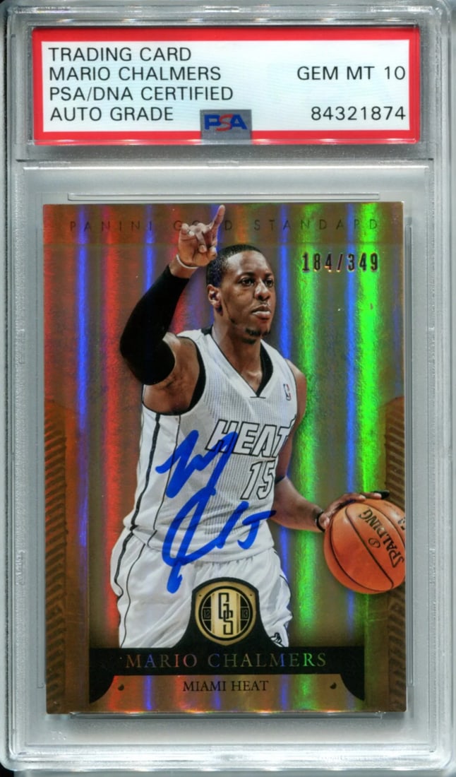 (PSA) Mario Chalmers 2012-13 Panini Gold Standard Card: (PSA) Mario Chalmers 2012-13 Panini Gold Standard Card Get ready to relive the excitement of the 2012-13 NBA season with this autographed Mario Chalmers card, slabbed and authenticated by PSA. As one