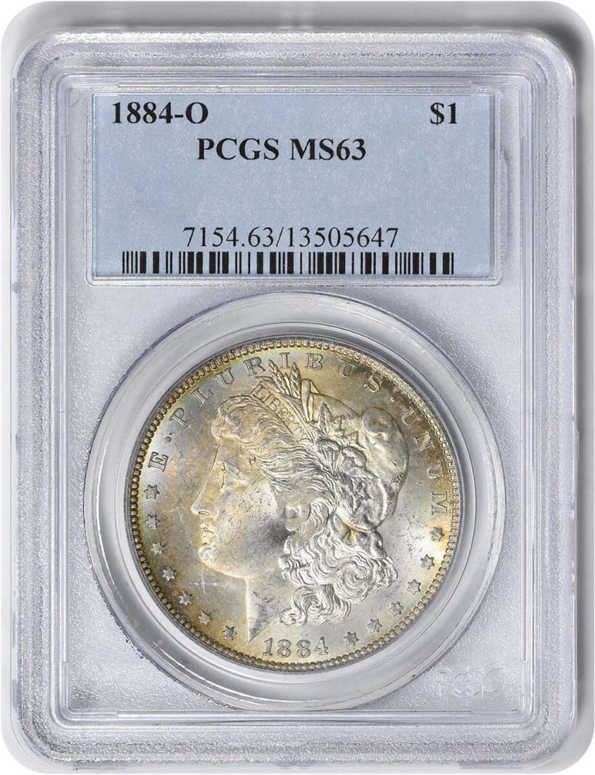 1884-O Morgan Silver Dollar MS63 PCGS VAM 25: 1884-O Morgan Silver Dollar MS63 PCGS VAM 25 Experience the majesty of the 1884-O Morgan Silver Dollar, one of the most iconic coins in American numismatics, with its stunning MS63 grade and PCGS cert