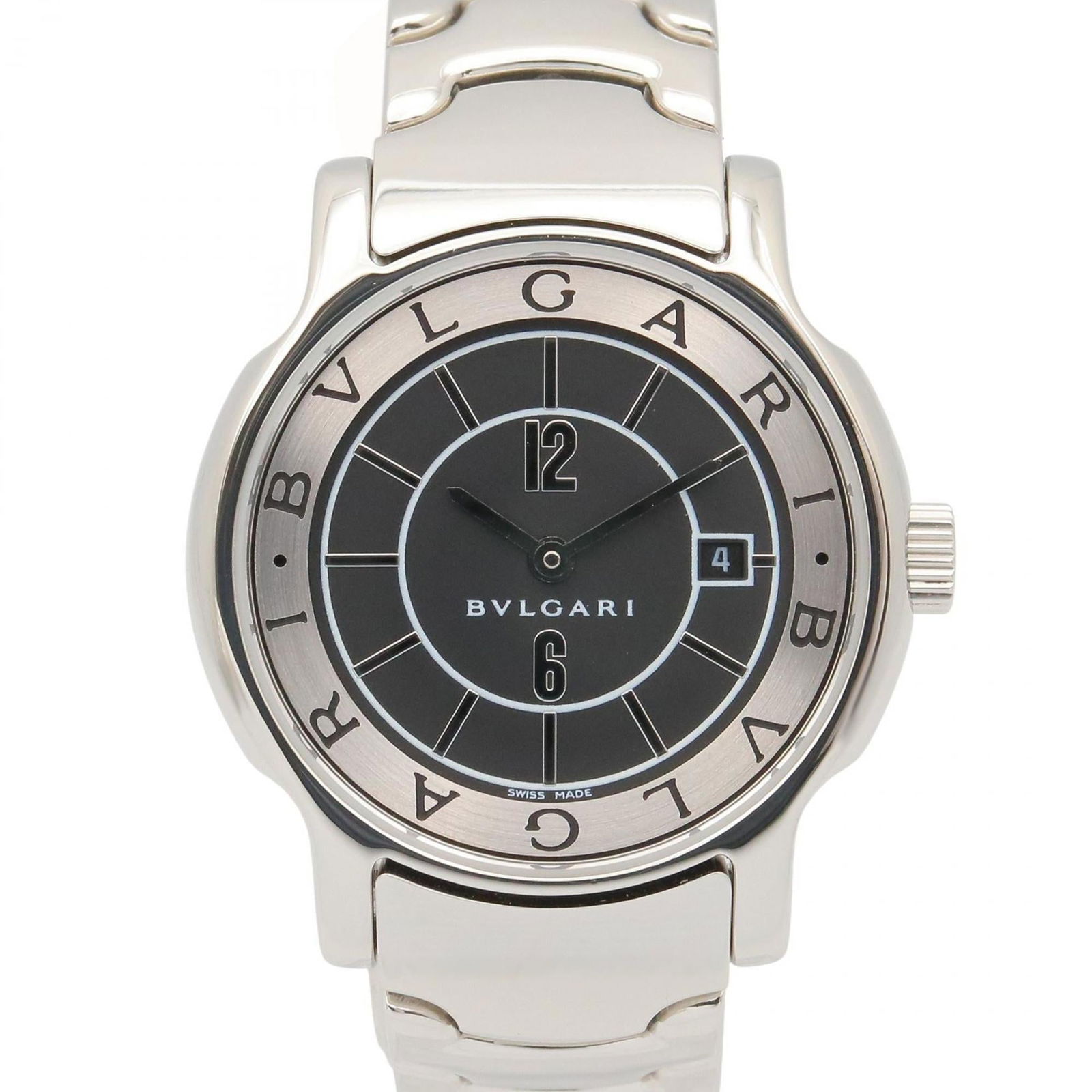 Wristwatch Bvlgari: Wristwatch Bvlgari A sleek and sophisticated Bvlgari wristwatch, this 29mm timepiece boasts a durable stainless steel case and band, perfect for everyday wear. With its black dial and classic design,
