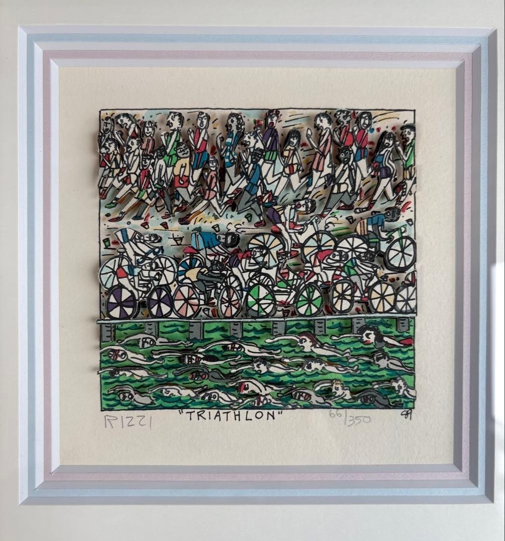 Art James Rizzi TRIATHLON 1990 Silkscreen Signed ED 66/ 350 Framed Collectible: Art James Rizzi TRIATHLON 1990 Silkscreen Signed ED 66/ 350 Framed Collectible This listing features Art James Rizzi TRIATHLON 1990 Silkscreen Signed ED 66/ 350 Framed Collectible. Item specifics are