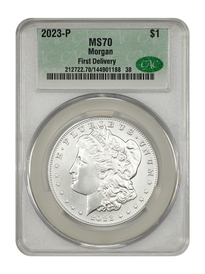 2023-P First Delivery CACG MS70 Morgan Dollar: 2023-P First Delivery CACG MS70 Morgan Dollar Experience the beauty of the 2023-P First Delivery CACG MS70 Morgan Dollar, a true numismatic gem that showcases exceptional strike quality and stunning l