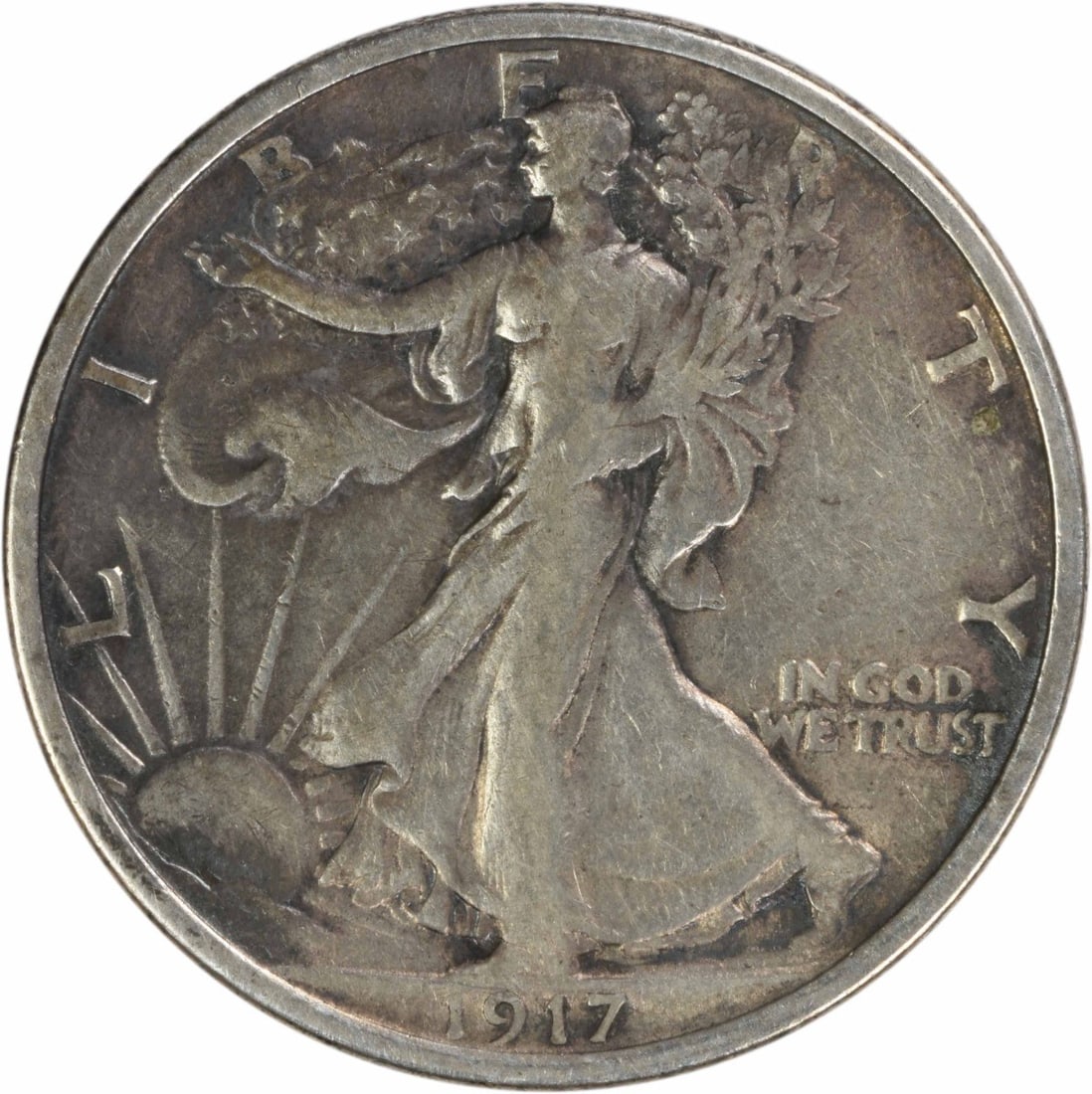 1917-D Walking Liberty Half Dollar Reverse - VF Uncertified: 1917-D Walking Liberty Half Dollar Reverse - VF Uncertified A stunning example of American numismatics, the 1917-D Walking Liberty Half Dollar Reverse boasts its original reeded edge and impressive si