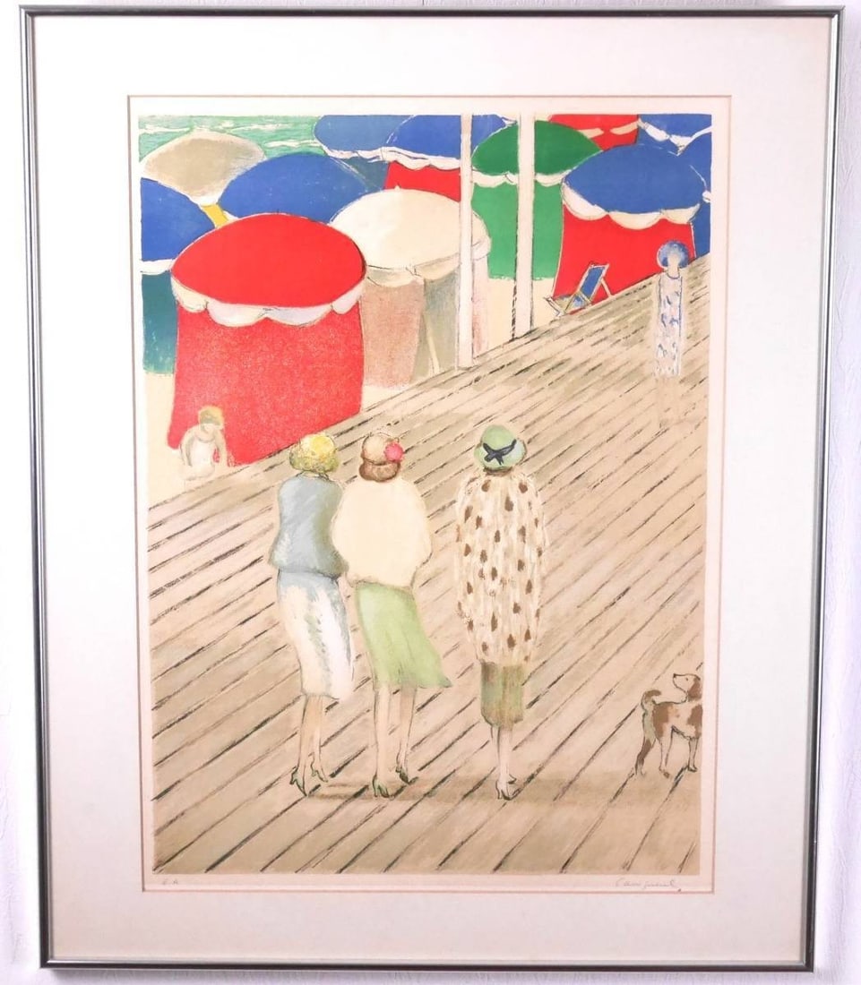 Authentic Jean Pierre Cassigneul Women by the Sea Lithograph Signed ED EA Framed: Authentic Jean Pierre Cassigneul Women by the Sea Lithograph Signed ED EA Framed Experience the captivating beauty of Jean-Pierre Cassigneul's "Women by the Sea", a stunning lithograph signed by the a