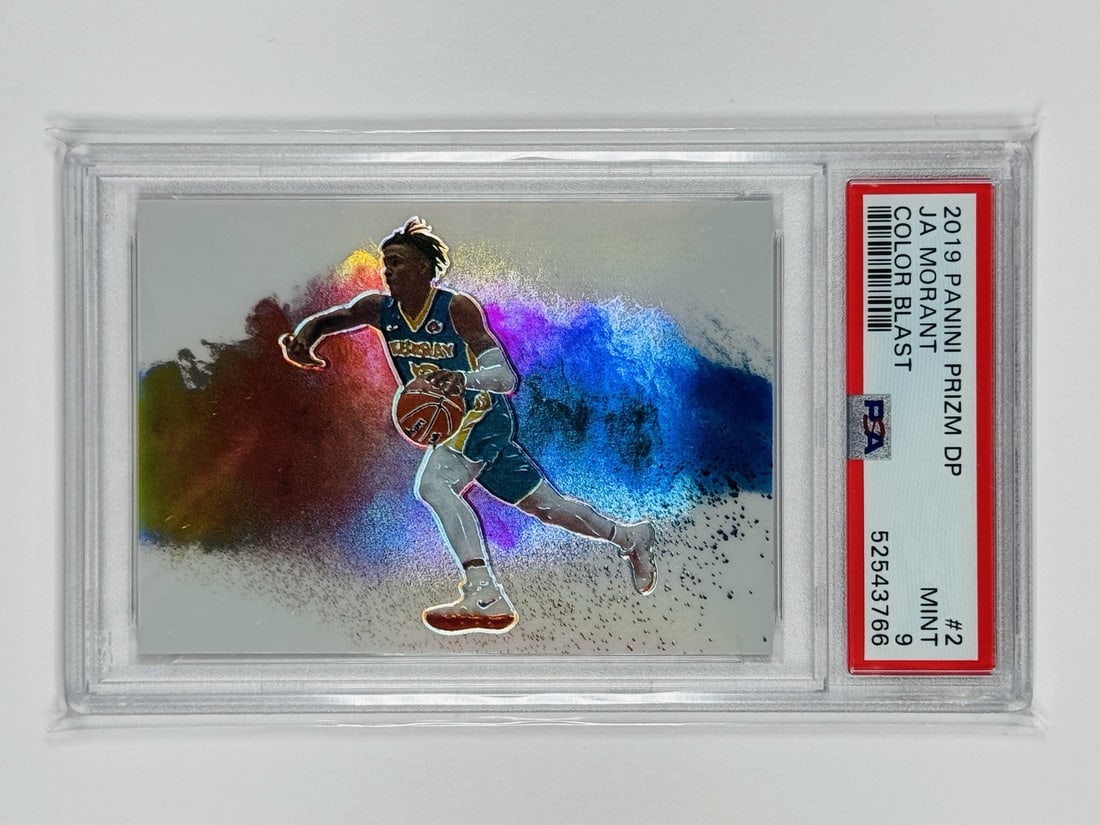 Ja Morant 2019 Panini Prizm Draft Picks Color Blast #2 PSA 9: Ja Morant 2019 Panini Prizm Draft Picks Color Blast #2 PSA 9 Get ready to showcase your Memphis Grizzlies pride with the highly sought-after Ja Morant rookie card from the 2019-20 Panini Prizm Draft P