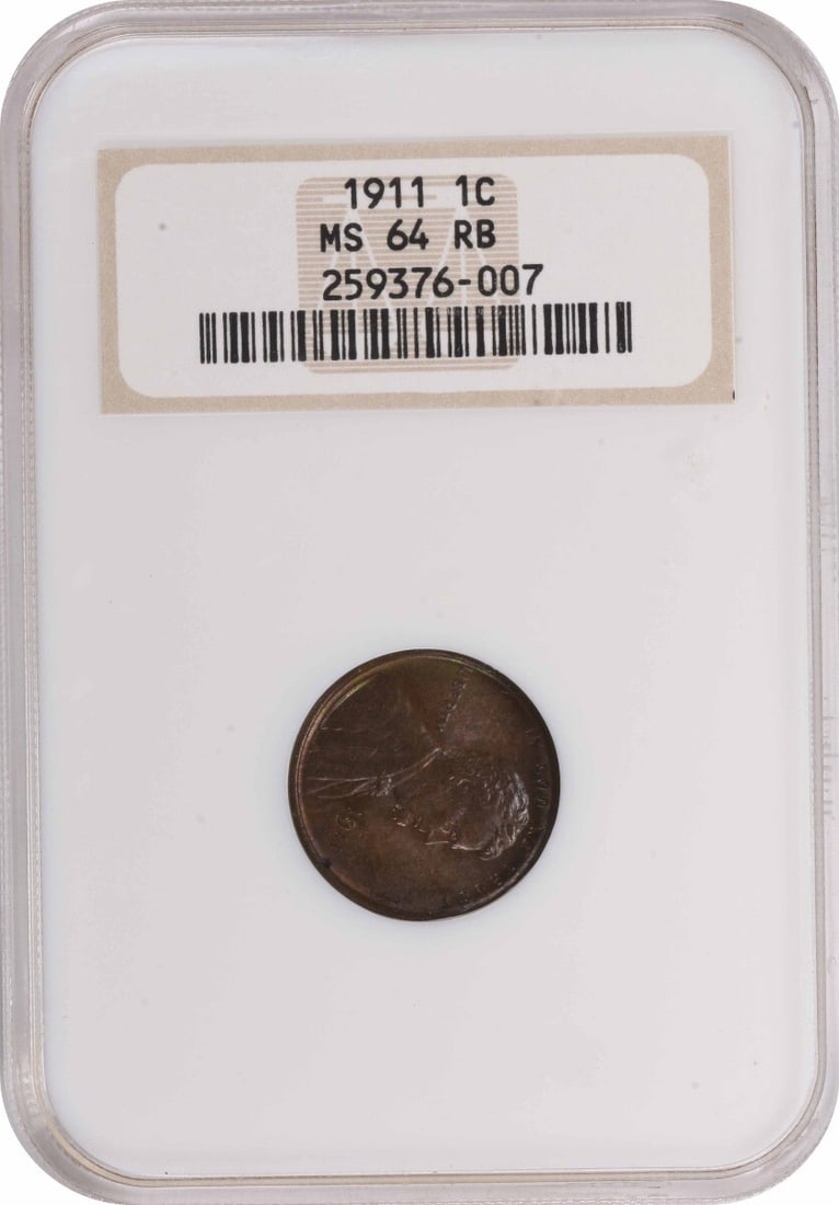 NGC 1911 Lincoln Cent MS64RB: NGC 1911 Lincoln Cent MS64RB A rare and highly sought-after Lincoln Wheat cent from 1911, certified MS64RB by the Numismatic Guaranty Corporation (NGC) showcases exceptional condition with rich red-br