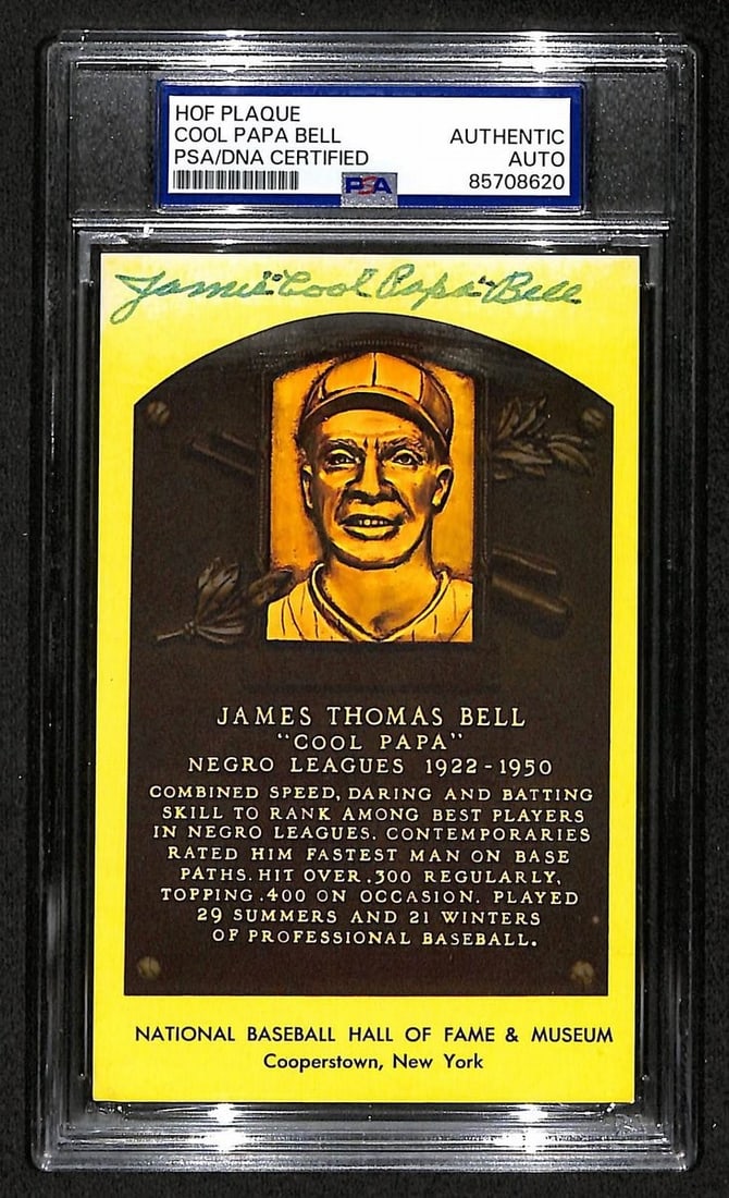 BA203846 Cool Papa Bell Signed/ Auto Gold HOF Plaque Postcard Grays PSA/ DNA: BA203846 Cool Papa Bell Signed/ Auto Gold HOF Plaque Postcard Grays PSA/ DNA Get ready to relive the glory days of baseball with this rare and unique signed postcard featuring Cool Papa Bell, an iconi