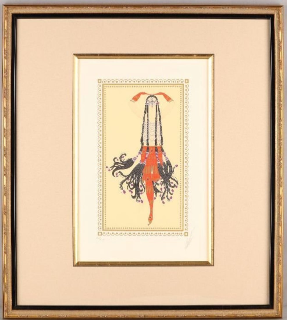 Scheherazade Original Lithograph Print Signed Numbered ED300 Framed - ERTE: Scheherazade Original Lithograph Print Signed Numbered ED300 Framed - ERTE Experience the opulence of Art Deco with Erte's stunning lithograph print, Scheherazade, which boasts a striking design and s