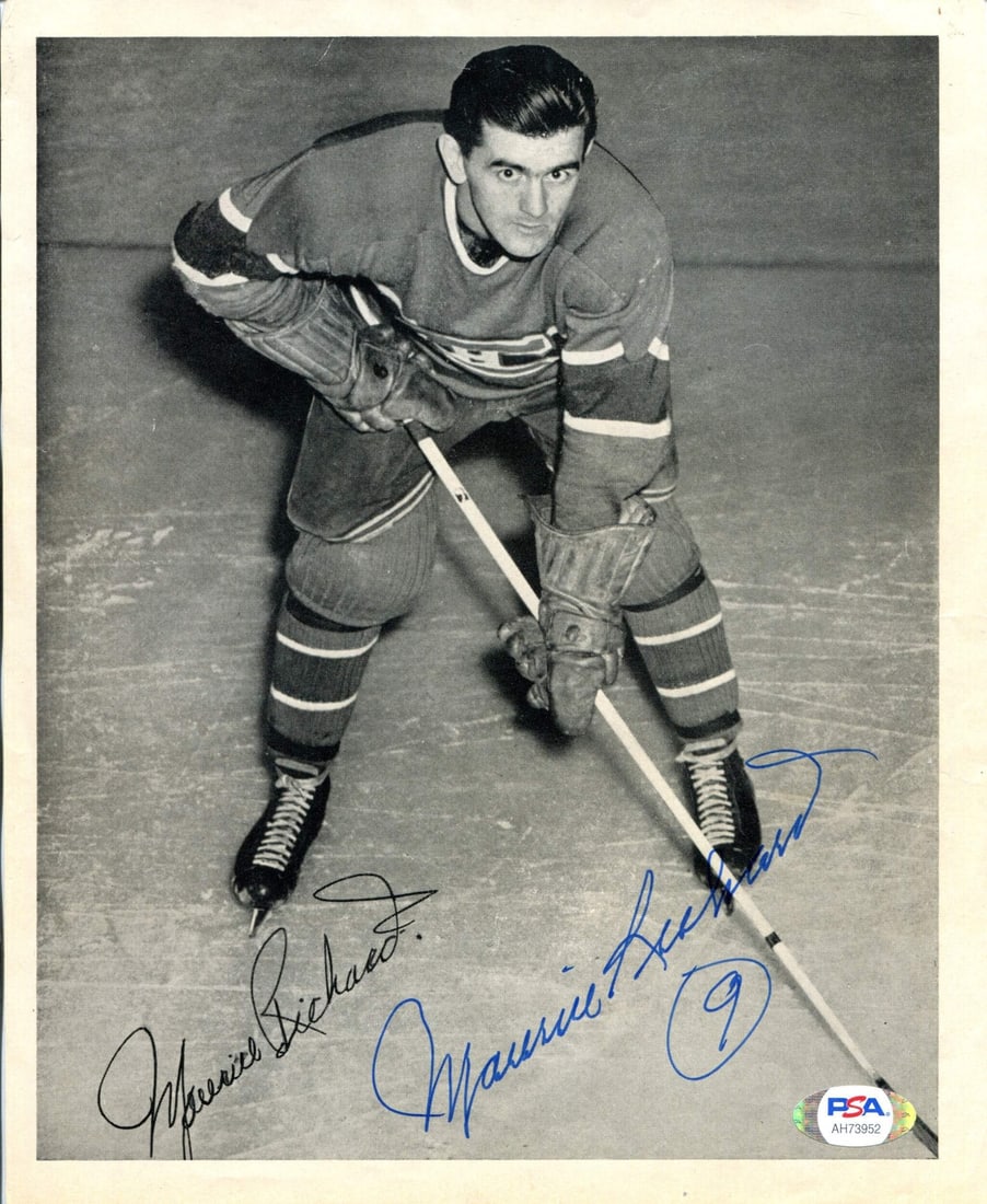 (PSA) Maurice Richard Autographed 1945-54 Quaker Oats Page: (PSA) Maurice Richard Autographed 1945-54 Quaker Oats Page A rare and iconic piece of hockey history, this 1945-54 Quaker Oats page is signed by the legendary Maurice Richard in blue sharpie across th