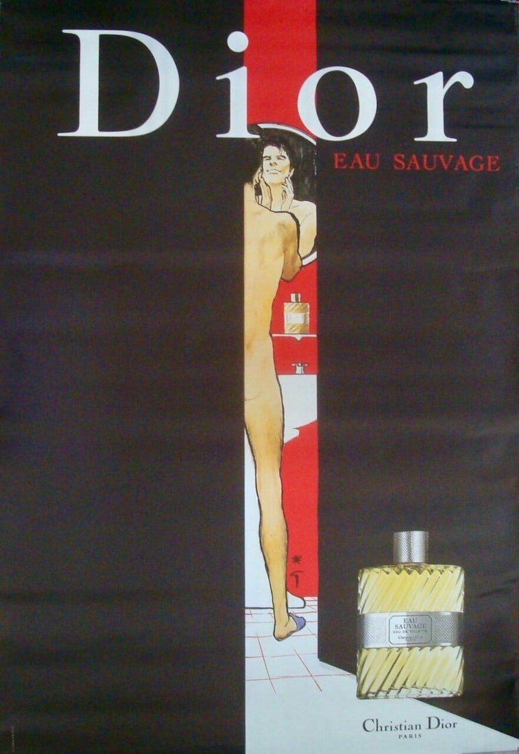 Shaving Dior Perfume By Rene Gruau 1980 Original Sexy Man: Shaving Dior Perfume By Rene Gruau 1980 Original Sexy Man Experience the iconic essence of 1980s French fashion with Shaving Dior, a stunning poster by renowned artist Rene Gruau. This large-format or