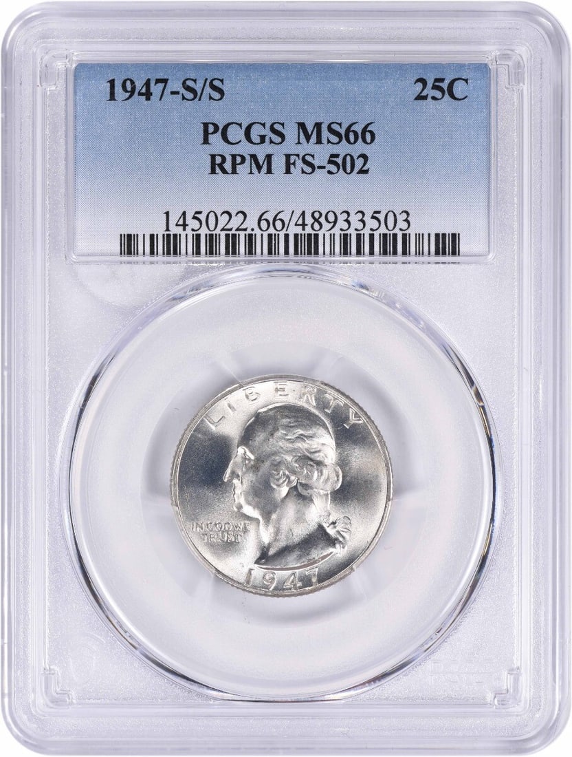 PCGS 1947-S/ S Washington Silver Quarter RPM FS-502 MS66: PCGS 1947-S/ S Washington Silver Quarter RPM FS-502 MS66 Rarity seekers, take note! This stunning 1947-S/ S Washington Silver Quarter is one of the most elusive dates in circulation, with only 5,532,0