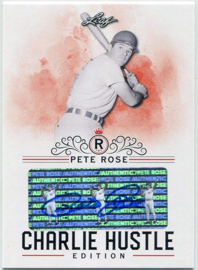 #AU-09 Pete Rose 2020 Leaf Charlie Hustle Edition Autographed Card: #AU-09 Pete Rose 2020 Leaf Charlie Hustle Edition Autographed Card Get ready to relive the legendary career of baseball icon Pete Rose with this authentic 2020 Leaf Charlie Hustle Edition autographed