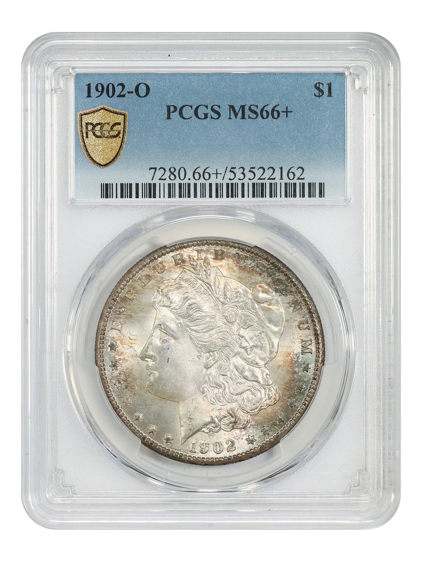 1902-O $1 PCGS MS66+ High-End Gem Morgan Dollar: 1902-O $1 PCGS MS66+ High-End Gem Morgan Dollar A true gem for the Morgan Dollar collector, this 1902-O $1 PCGS MS66+ is a stunning example of high-end numismatics. Certified by the prestigious Profes