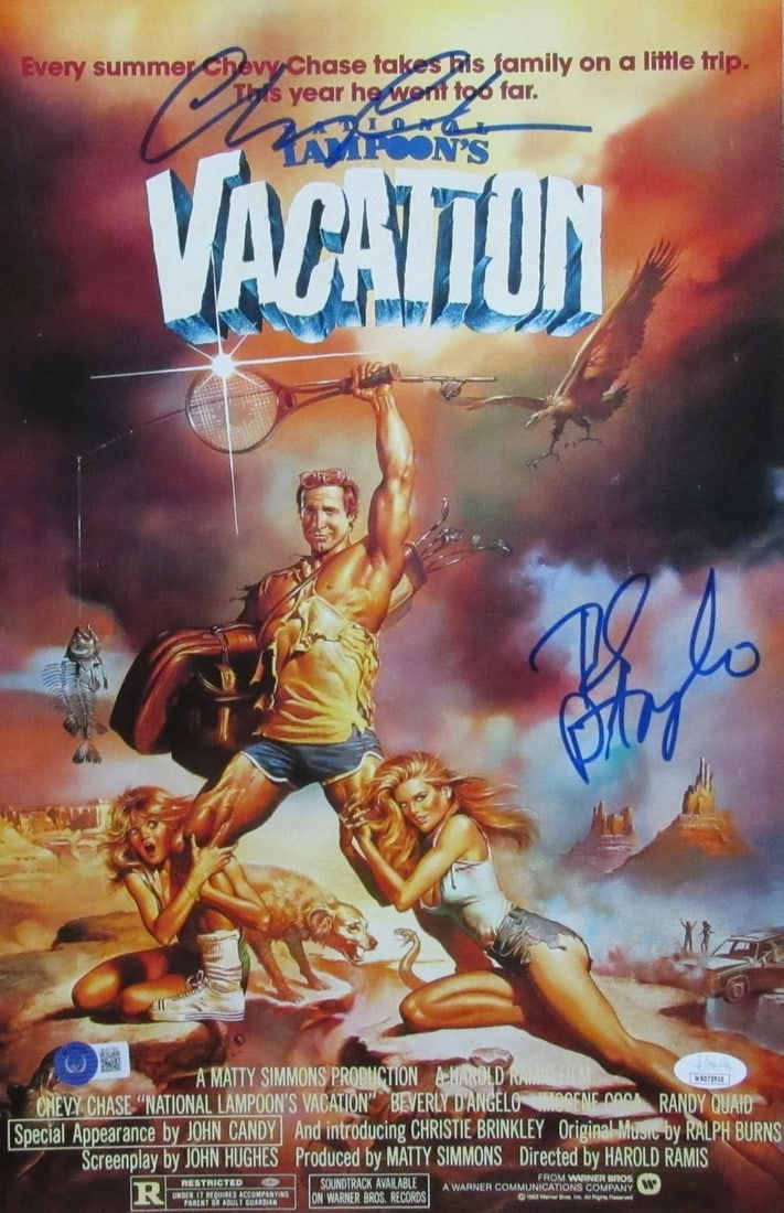 185649 Chevy Chase/ Beverly D'Angelo Signed 11x17 Movie Poster "Vacation" BAS/ JSA: 185649 Chevy Chase/ Beverly D'Angelo Signed 11x17 Movie Poster "Vacation" BAS/ JSA Get ready to relive the classic comedy of 1985 with this rare and unique signed movie poster from the original "Vacat