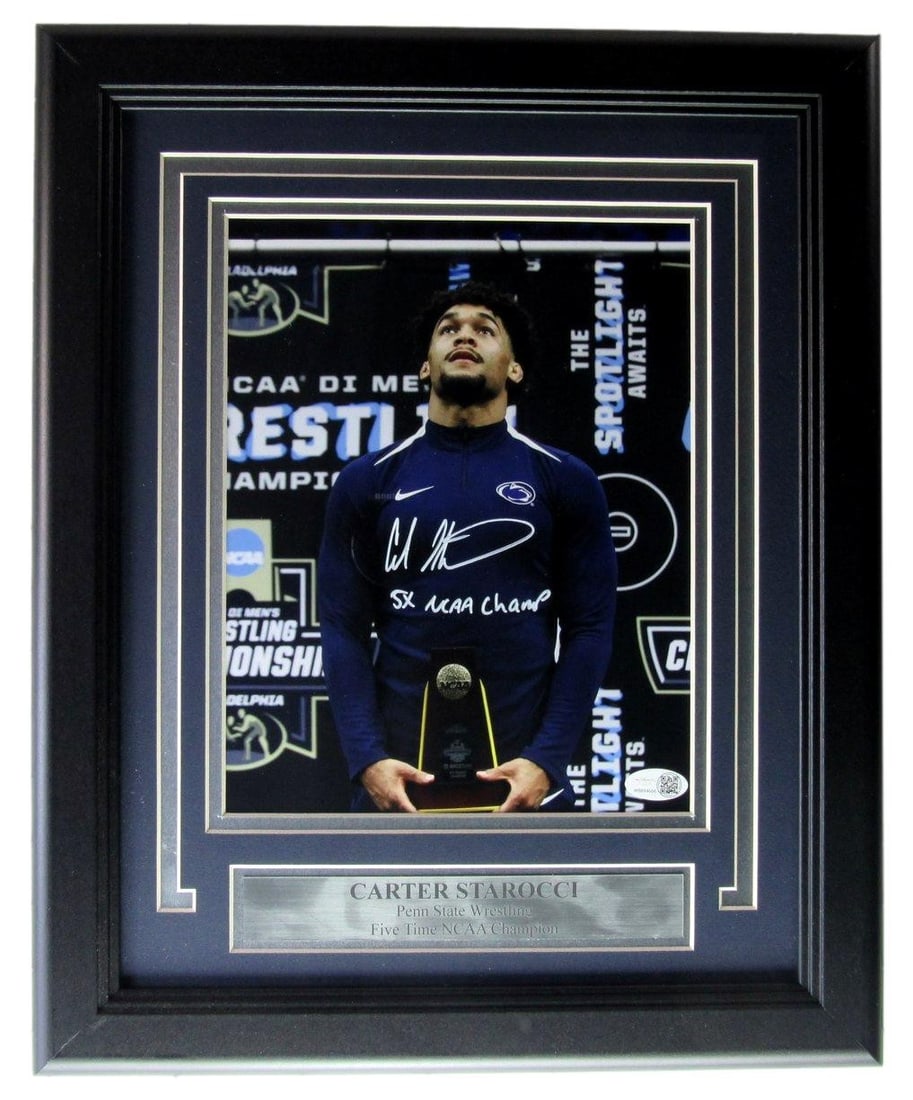 204937 Carter Starocci Penn State Wrestling Autographed 8x10 Photo Framed JSA: 204937 Carter Starocci Penn State Wrestling Autographed 8x10 Photo Framed JSA Get ready to show off your Penn State pride with this authentic 8x10 photo of Carter Starocci, the talented wrestler who m