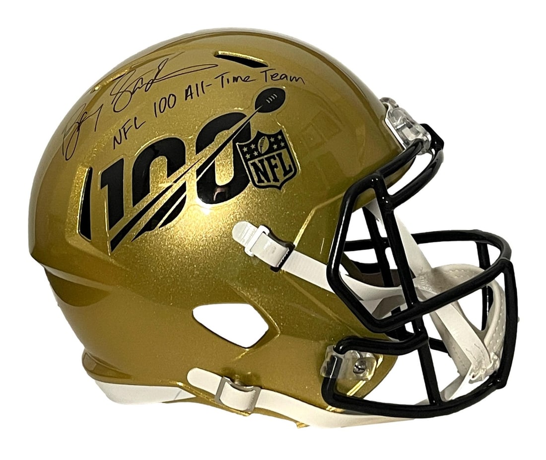 205122 Barry Sanders Auto/ Inscribed 100 Year All NFL Team Replica Helmet JSA: 205122 Barry Sanders Auto/ Inscribed 100 Year All NFL Team Replica Helmet JSA Get ready to relive the magic of Barry Sanders' legendary career with this authentic 100 Year All NFL Team Replica Helmet,