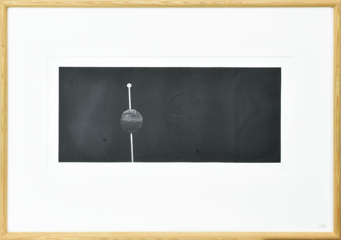 1985 Yozo Hamaguchi Japan Copperplate print "Knitting Needles" Frame 58.282.8: 1985 Yozo Hamaguchi Japan Copperplate print "Knitting Needles" Frame 58.282.8 A stunning example of Japanese Copperplate print art, this 1985 piece by renowned artist Yozo Hamaguchi showcases intricat