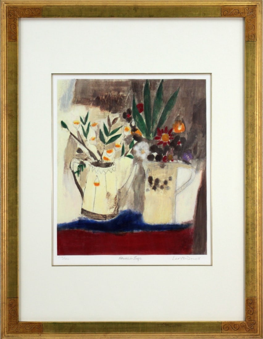 Life Leo McDowell (UK) Original Lithograph Pencil Signed Numbered Framed Still: Life Leo McDowell (UK) Original Lithograph Pencil Signed Numbered Framed Still A stunning original lithograph by Leo McDowell, Life Leo McDowell is a beautiful portrait of the artist himself, surround