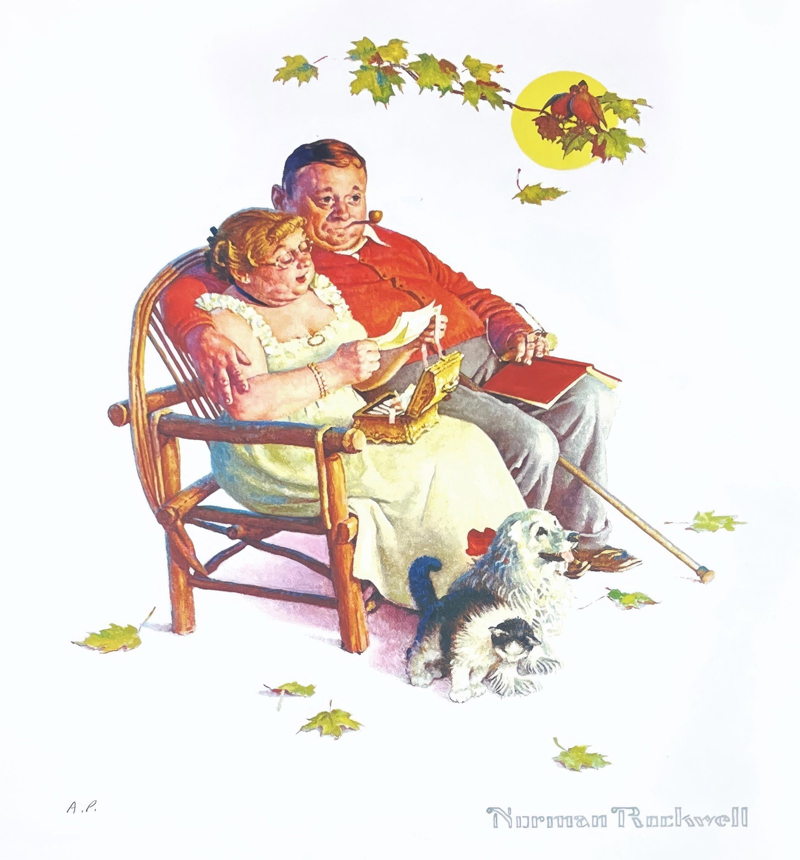 Norman Rockwell - Autumn (Four Ages of Love), 1991 Offset Lithograph: Norman Rockwell - Autumn (Four Ages of Love), 1991 Offset Lithograph Experience the timeless charm of Norman Rockwell's Autumn, a poignant lithograph from his iconic Four Ages of Love folio. Printed i