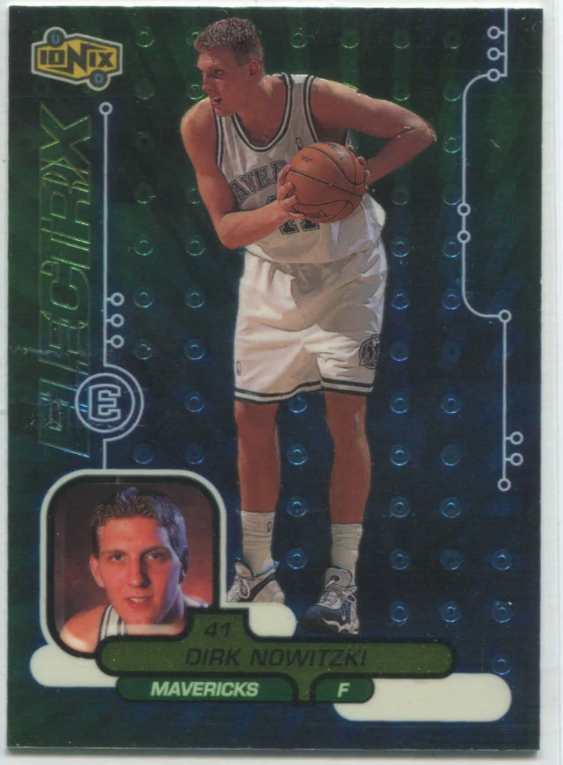 Card 1999 Upper Deck Ionox Electrix #69 Dirk Nowitzki: Card 1999 Upper Deck Ionox Electrix #69 Dirk Nowitzki Get ready to relive the magic of the 1999 NBA season with this rare Upper Deck Ionox Electrix card featuring Dirk Nowitzki in his rookie year. As