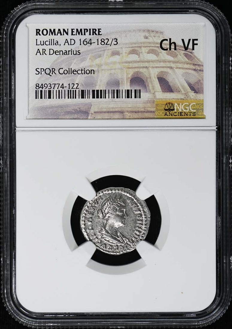 AD 164-182/ 3 ROMAN EMPIRE AR Denarius NGC Ch VF - Lucilla: AD 164-182/ 3 ROMAN EMPIRE AR Denarius NGC Ch VF - Lucilla Experience the majesty of the Roman Empire with this stunning AD 164-182 Lucilla Denarius, certified by NGC and graded Ch VF. Minted in Italy