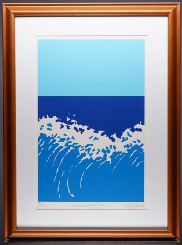 Signed Ole Kortzau Denmark Juli 1978 Screen Print Wave Scandinavian Modern Art: Signed Ole Kortzau Denmark Juli 1978 Screen Print Wave Scandinavian Modern Art Experience the vibrant energy of Ole Kortzau's iconic wave print, created in 1978 and signed by the artist himself. This