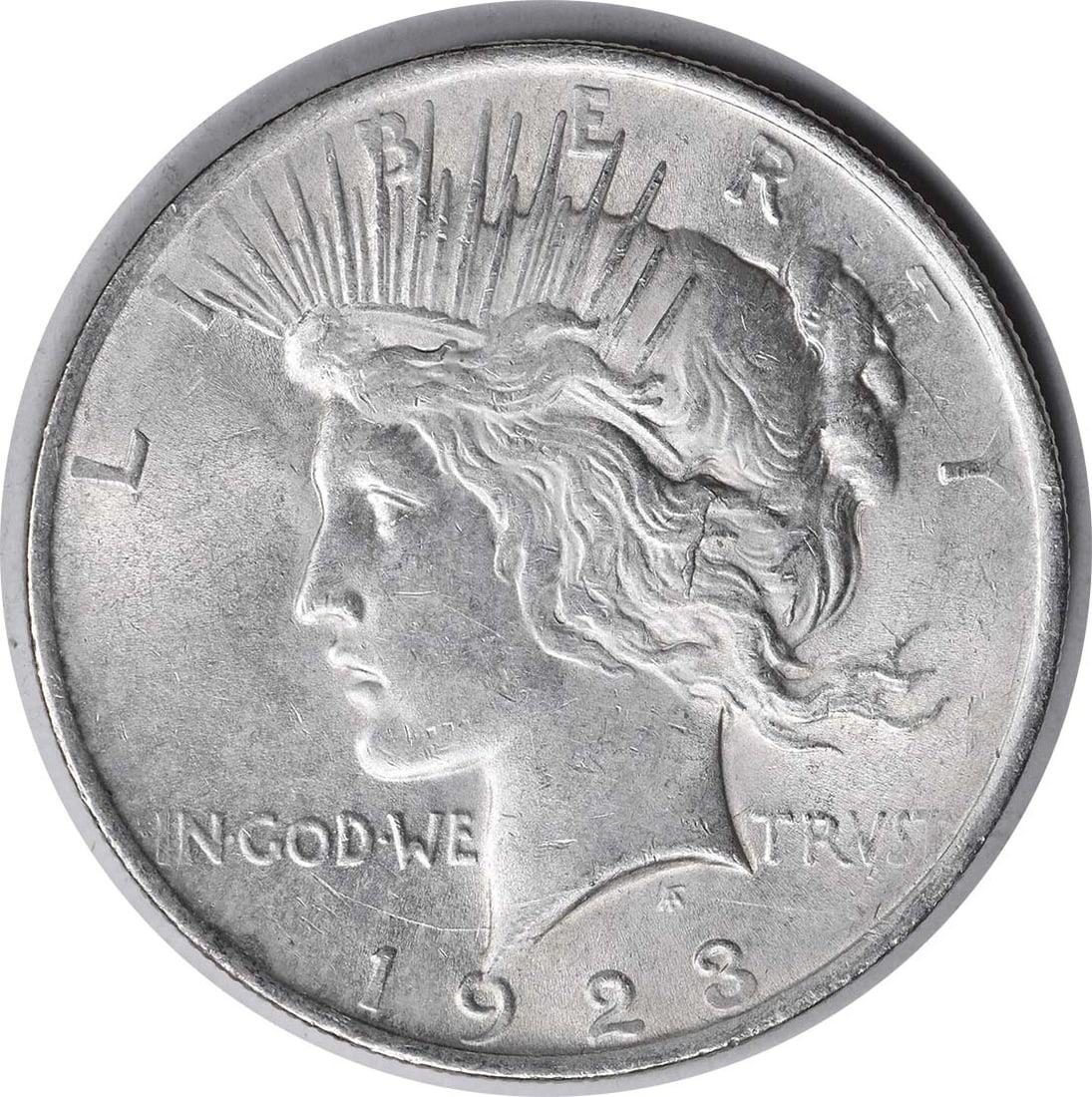 Uncertified 1923 VAM 1V Peace Silver Dollar Extra Hair AU Slider: Uncertified 1923 VAM 1V Peace Silver Dollar Extra Hair AU Slider A rare and striking 1923 Peace Silver Dollar, certified as Uncirculated with an impressive AU grade, boasts a unique Extra Hair slider