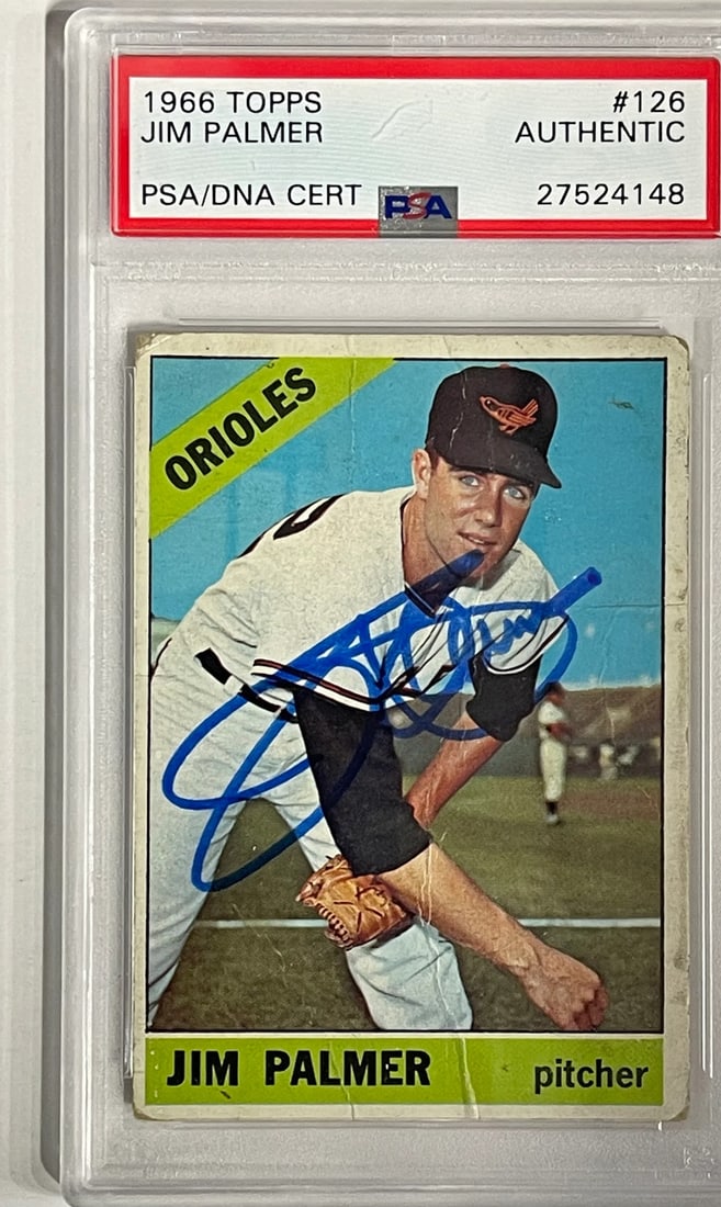 (PSA) Jim Palmer Autographed 1966 Topps Rookie Card #126 (1 of 2)